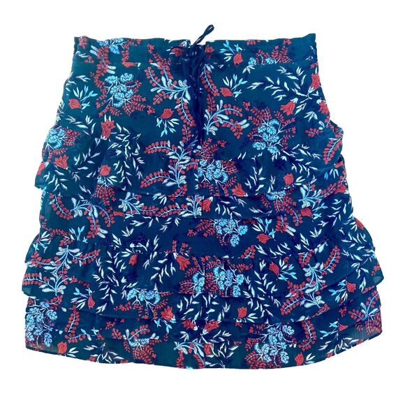 MAJE Women's Jerkita Floral Print Crepe Ruffle Mini Skirt  Asymetric Hem Sz 36/S - Picture 5 of 11